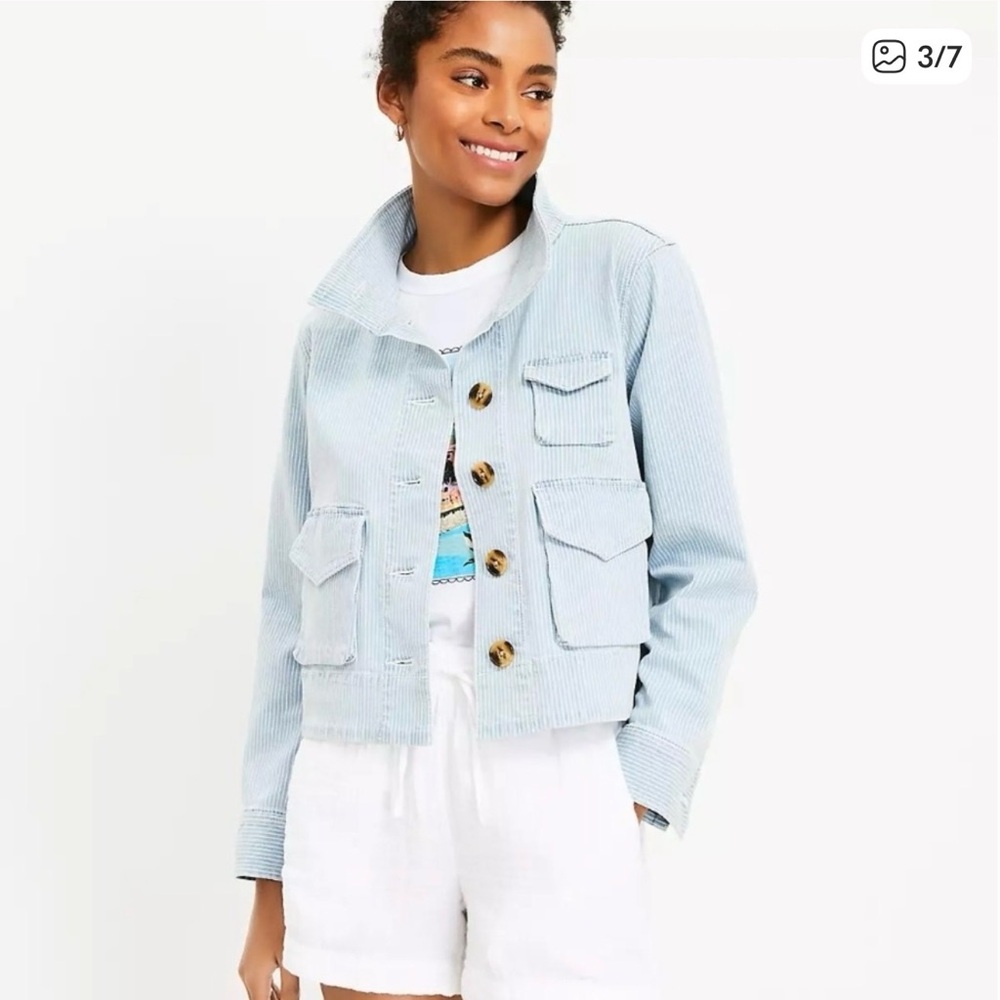 LOFT Blue and White Pinstripe Shirt
